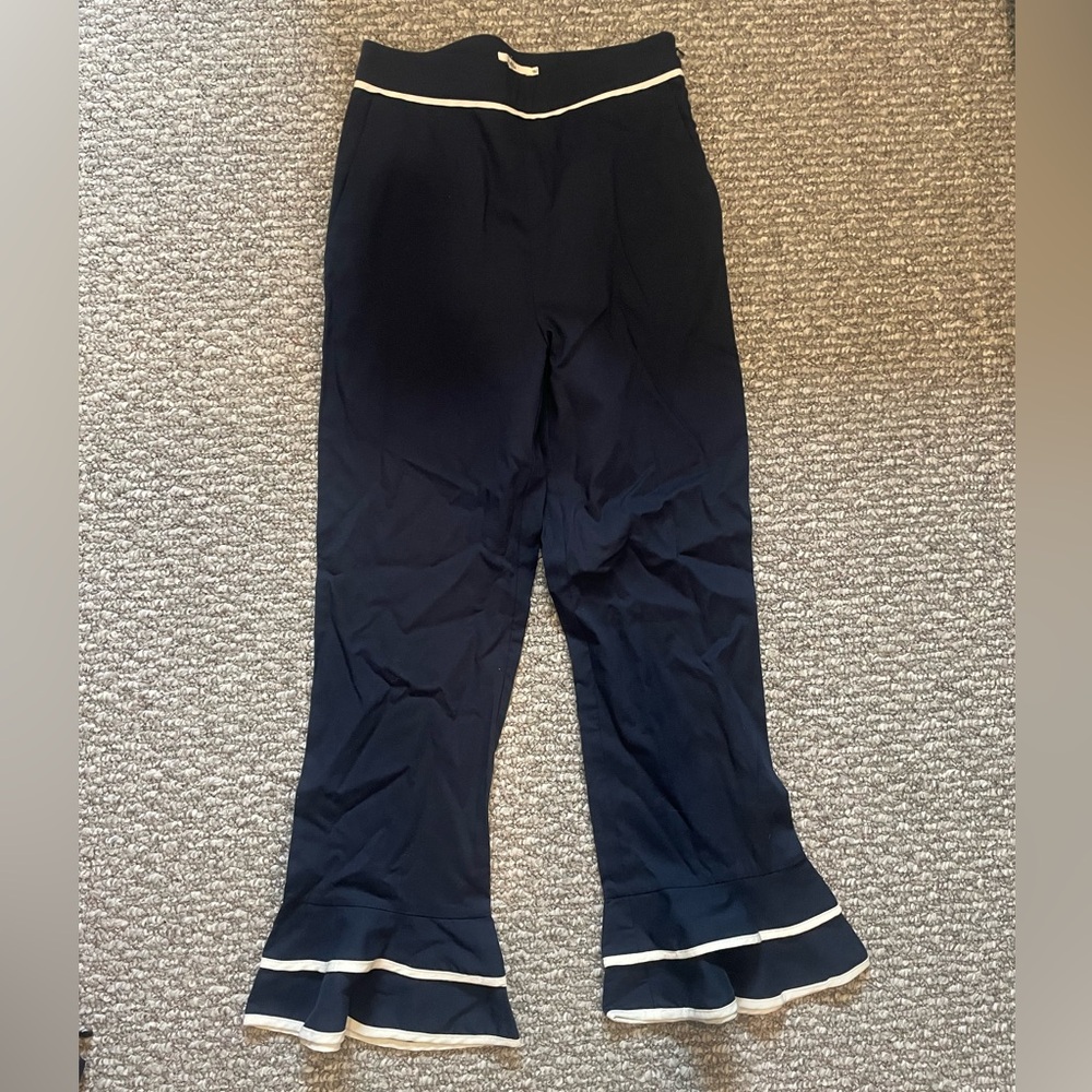 Stylish Navy Flared Pants with White Trim